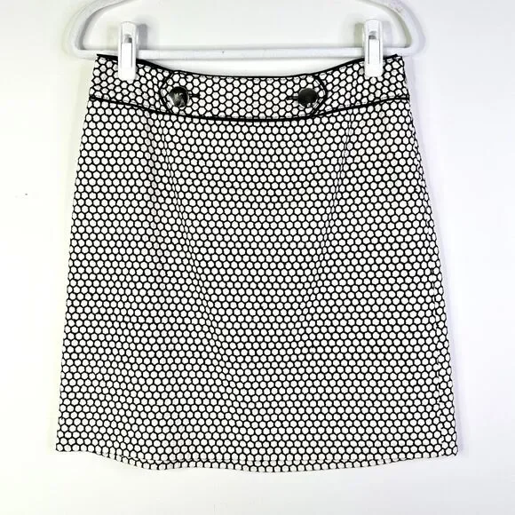 Ann Taylor Skirt Women 8 Petite Black White Silk Classic Boho Academia Corpcore - Picture 1 of 9